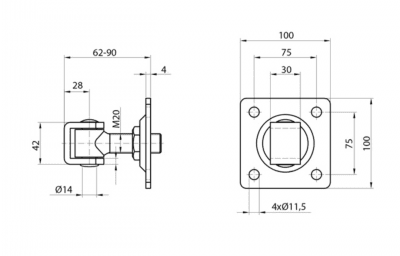 Gångjärn med platta M20